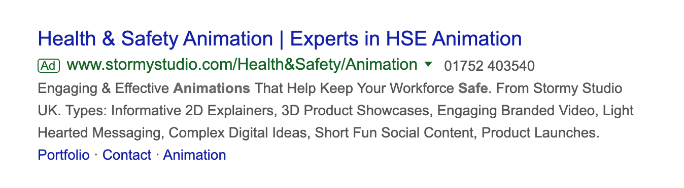 Example of animation business google ad