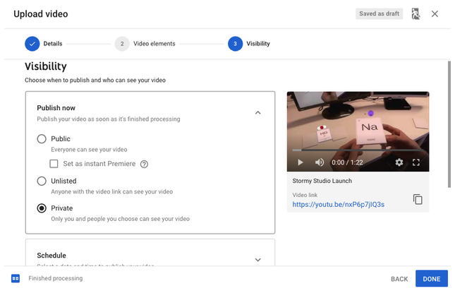 choosing visibility of your youtube video