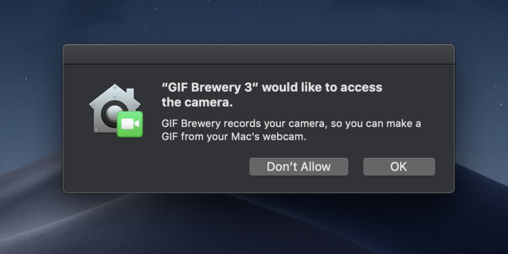 mac camera for recording gif video using Gif Brewery.