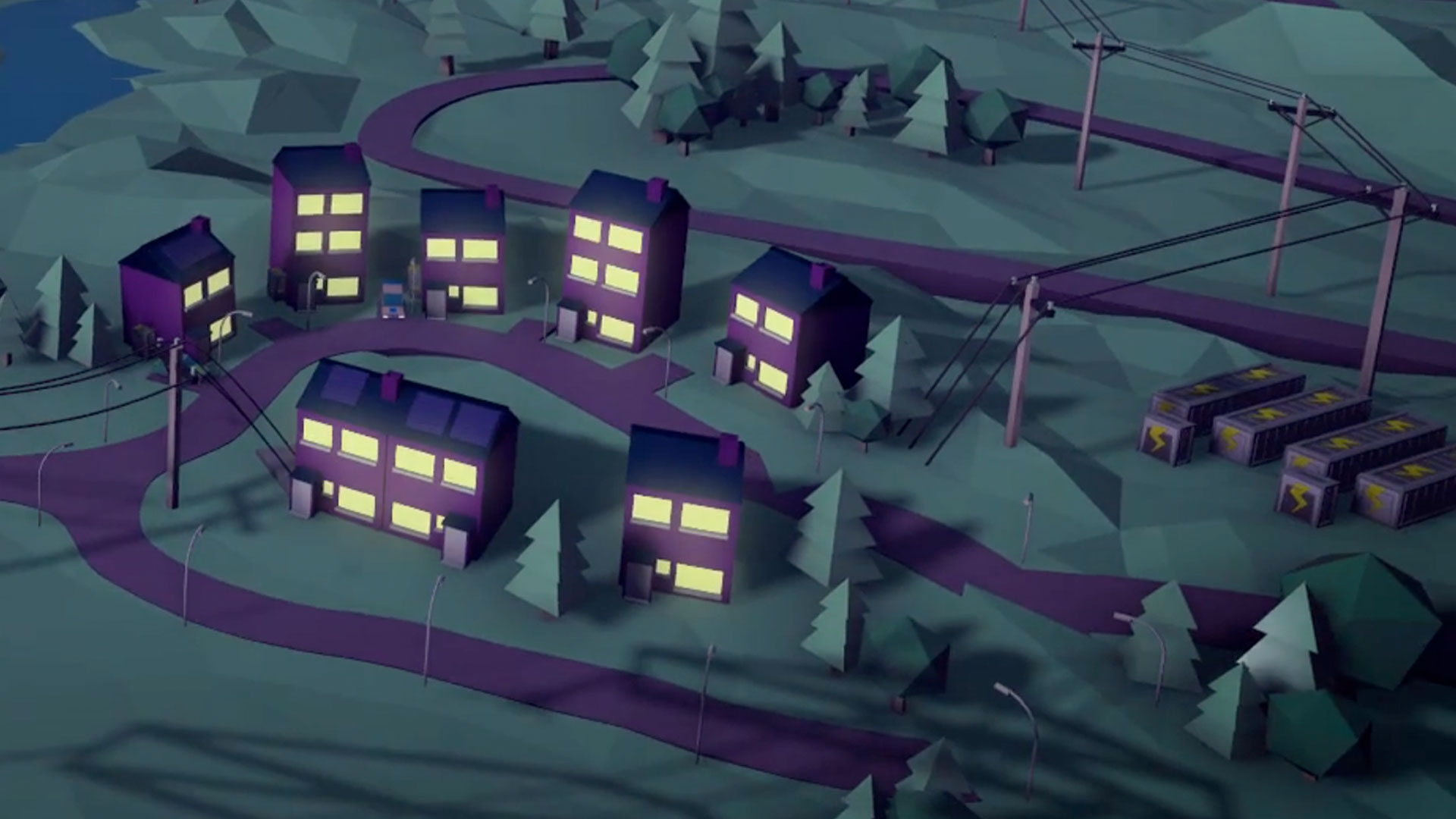 Night time low poly street scene from video
