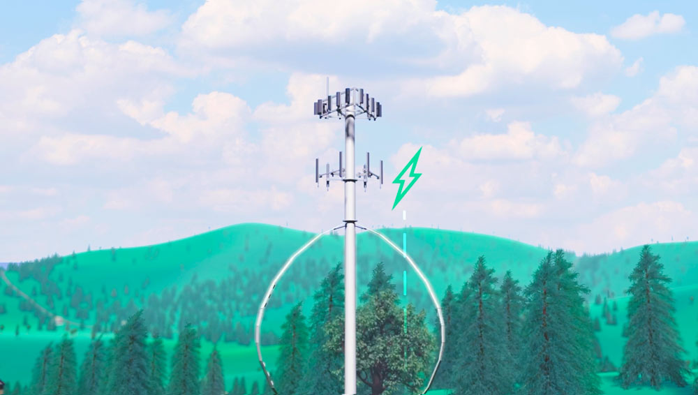 Motion graphics compliment the cell tower animation